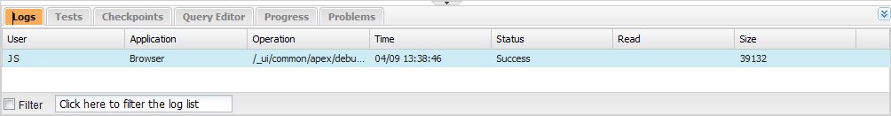 Use the Logs tab to open relevant debug logs for review